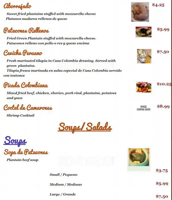 Menu of Casa Colombia, Holly, Austin  
