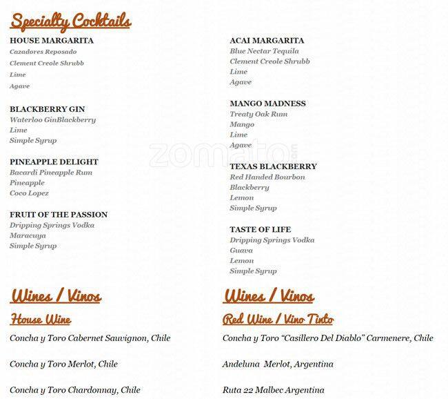 Menu of Casa Colombia, Holly, Austin  
