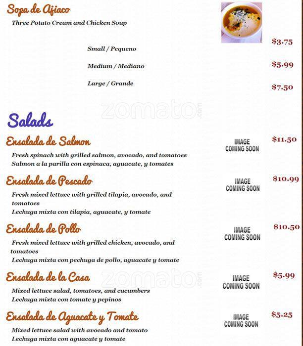 Menu of Casa Colombia, Holly, Austin  
