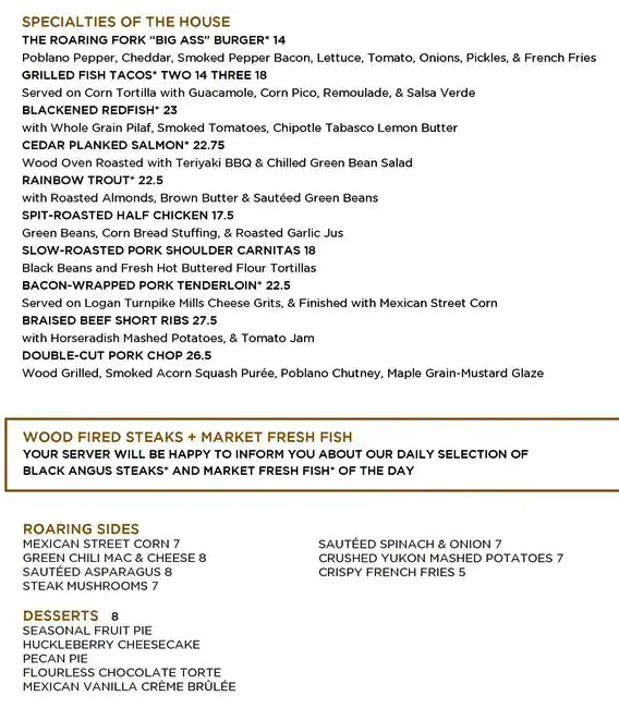Menu of Roaring Fork - Intercontinental, Downtown, Austin  