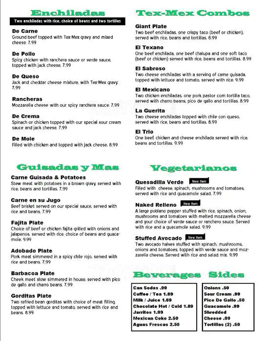 Menu of San Juanita's Tacos, West Congress, Austin  