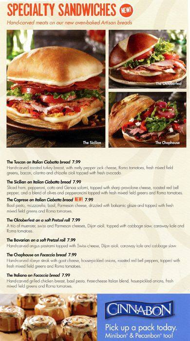 Menu of Schlotzsky's, Copperfield, Austin  
