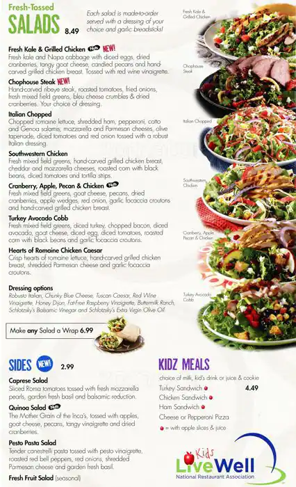 Menu of Schlotzsky's, Copperfield, Austin  
