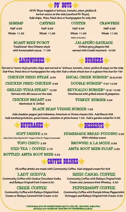 Menu of Shoal Creek Saloon, Downtown, Austin  