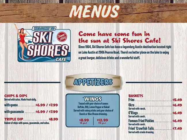 Menu of Ski Shores Cafe, Westlake Highlands, Austin  