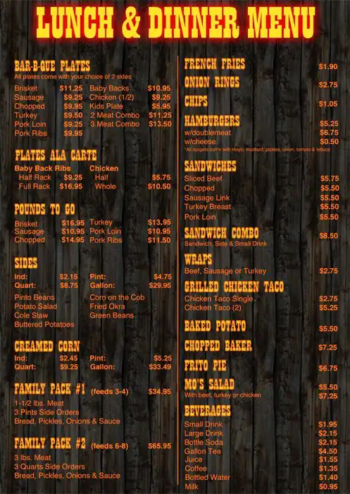 Menu of Smokey Mo's Bar-B-Q, Cedar Park, Cedar Park  