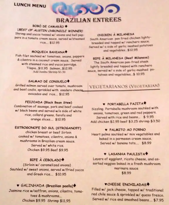 Menu of São Paulo's, Rosewood, Austin  