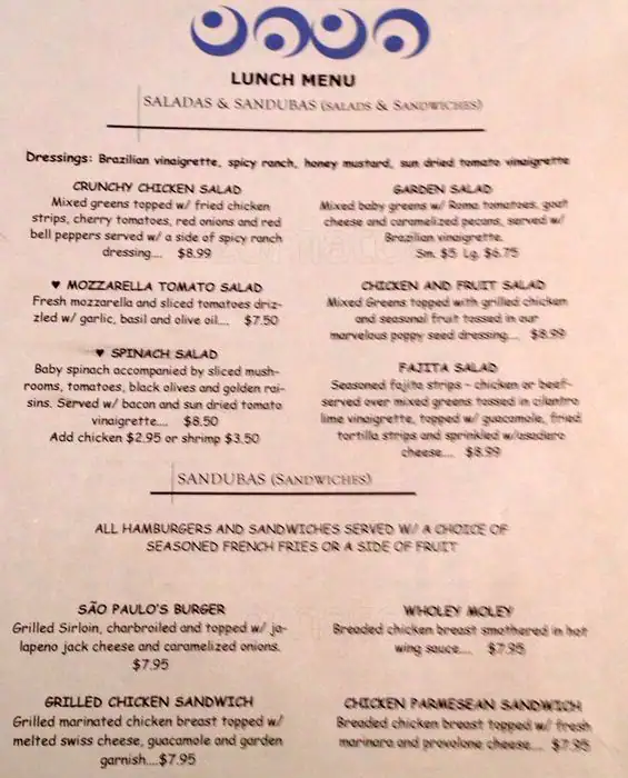 Menu of São Paulo's, Rosewood, Austin  