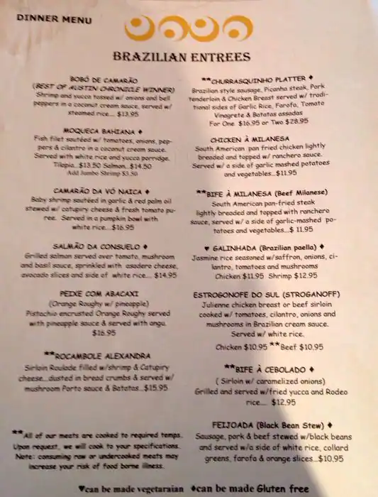 Menu of São Paulo's, Rosewood, Austin  