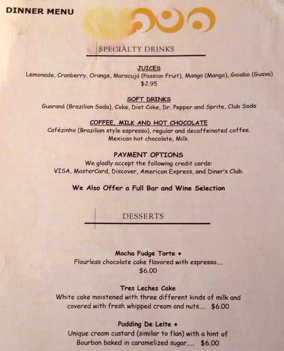 Menu of São Paulo's, Rosewood, Austin  