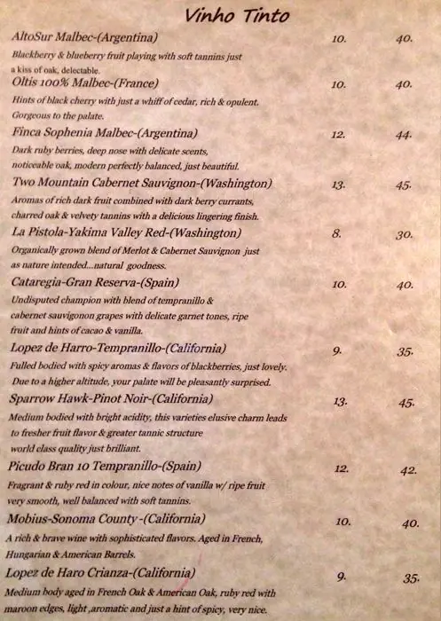 Menu of São Paulo's, Rosewood, Austin  