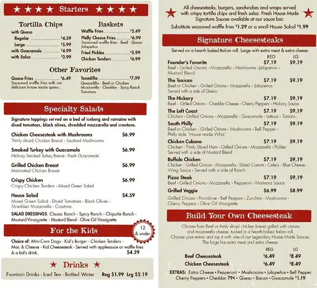 Menu of Texadelphia, Austin, Cedar Park  