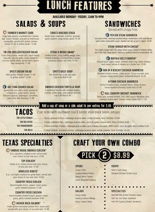 Menu of Texas Land & Cattle Steak House, Austin, Cedar Park  