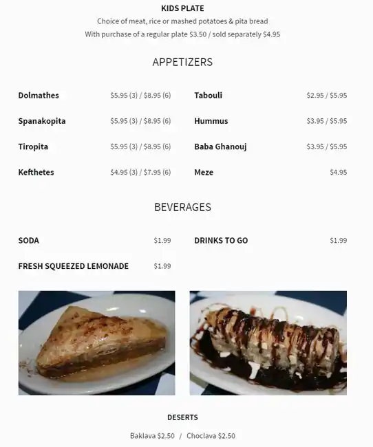 Menu of Tino's Greek Cafe, Jollyville, Austin  