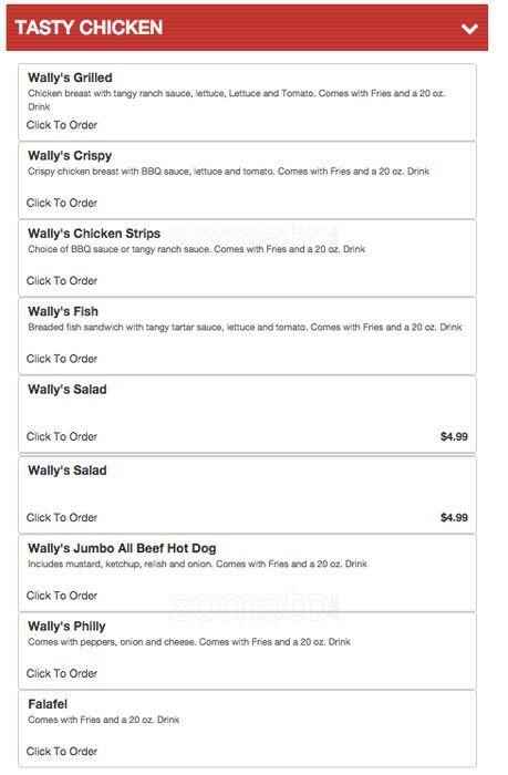 Menu of Wally's Burger Express, Far West, Austin  