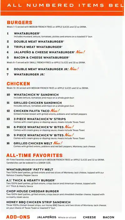 Menu of Whataburger, Southpark Meadows, Austin 