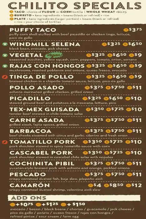 Menu of El Chilito, Cherrywood, Austin  
