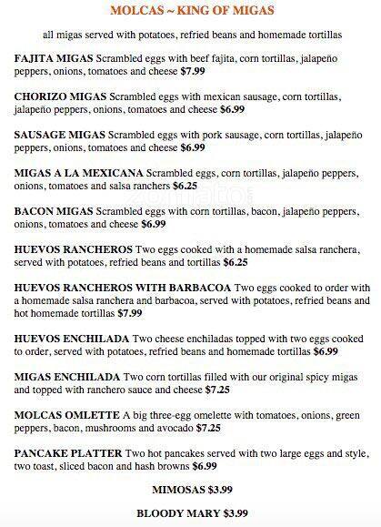Menu of Molcas Mexican Restaurant, Far West, Austin  