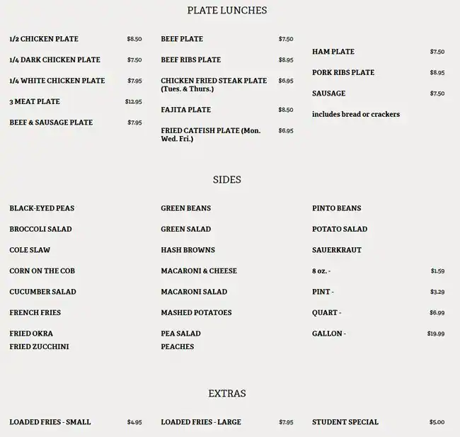 Menu of Chisholm Trail Bar-B-Que, Lockhart, Caldwell County  