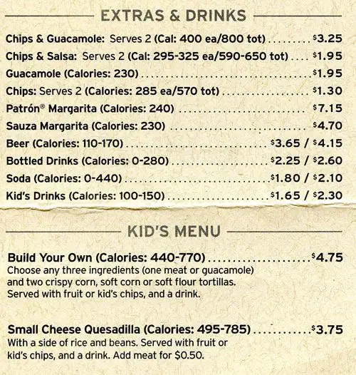 Menu of Chipotle Mexican Grill, Sunset Valley, Austin  