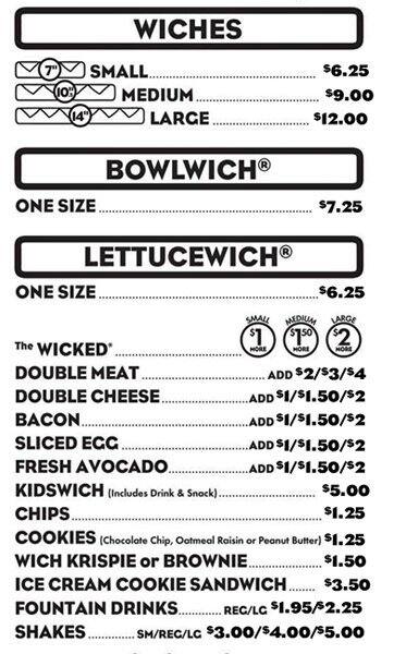 Menu of Which Wich, Sunset Valley, Austin  