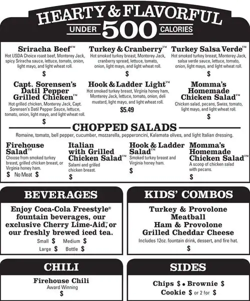 Menu of Firehouse Subs, North Burnet, Austin  