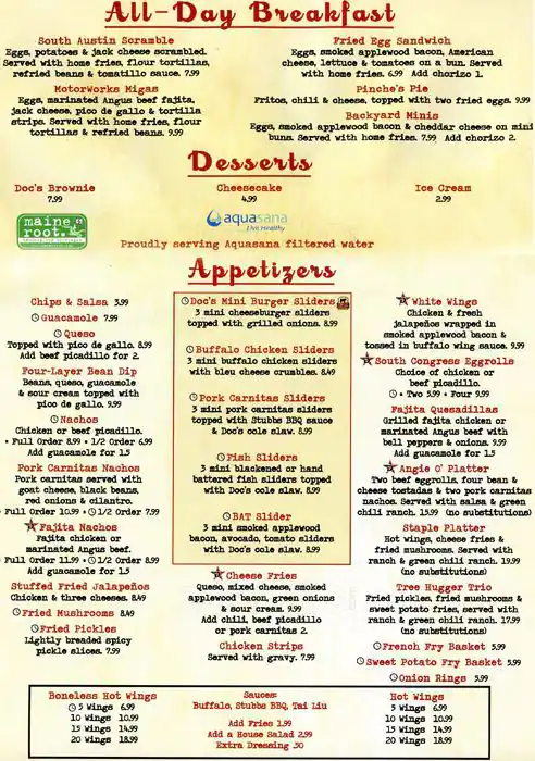 Best restaurant menu near Sunset Valley Austin