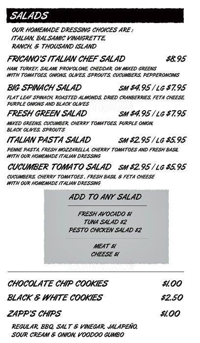 Menu of Fricano's Deli, West Campus, Austin  