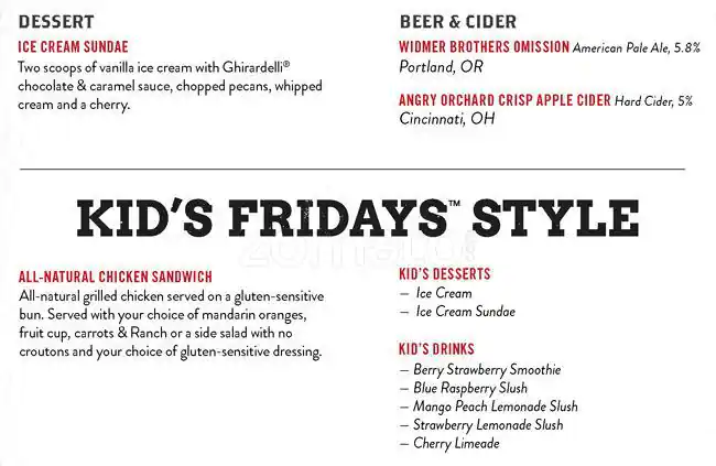 Menu of TGI Fridays, Southpark Meadows, Austin  