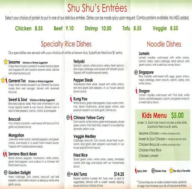 Menu of Shu Shu's Asian Cuisine, Wooten, Austin  