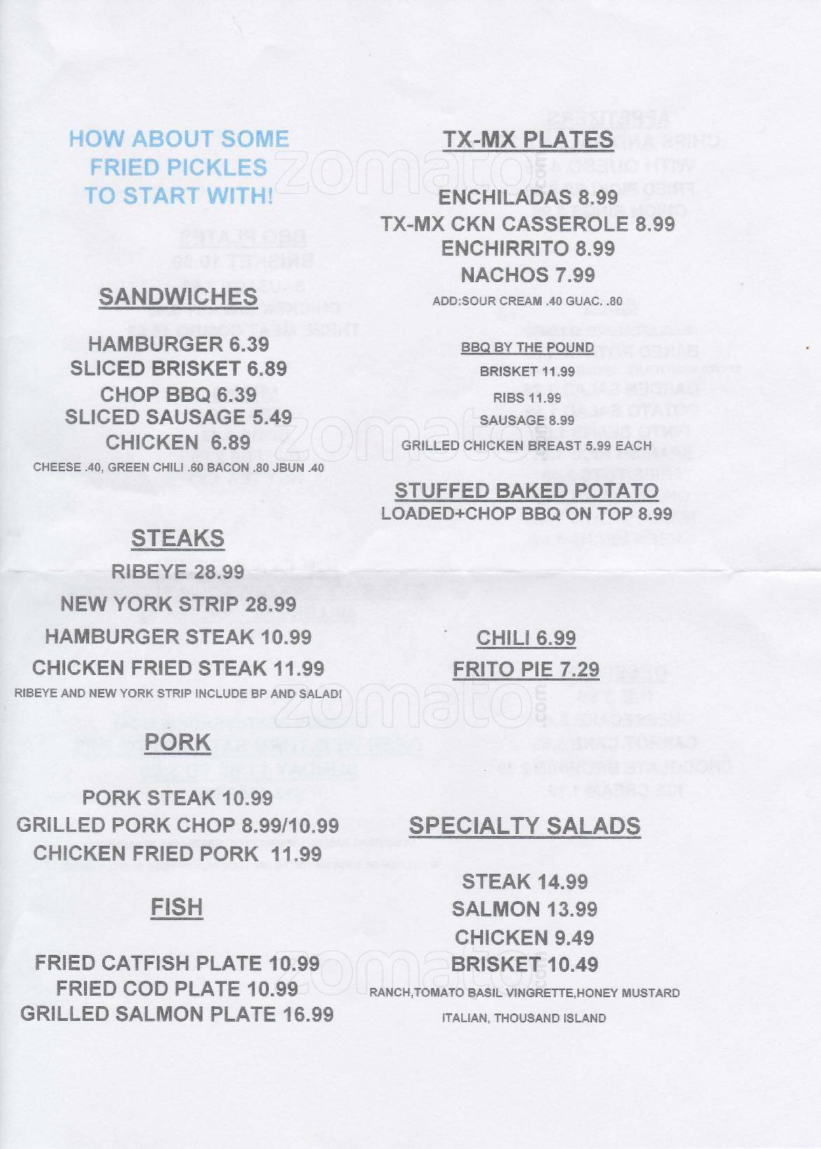 Best restaurant menu near Dale Caldwell County