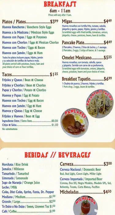 Menu of Taqueria La Tapatia, Copperfield, Austin  