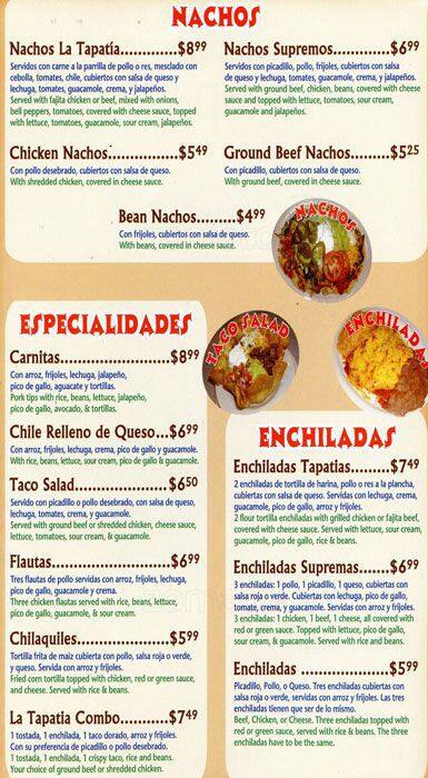 Menu of Taqueria La Tapatia, Copperfield, Austin  