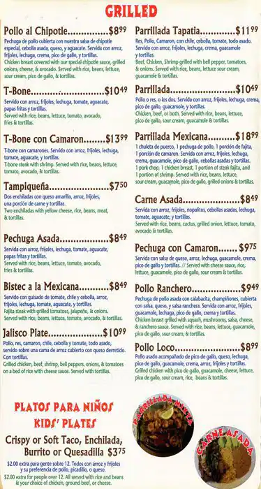 Menu of Taqueria La Tapatia, Copperfield, Austin  