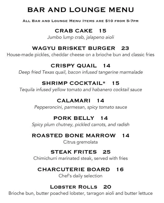 Menu of Vince Young Steakhouse, Downtown, Austin  
