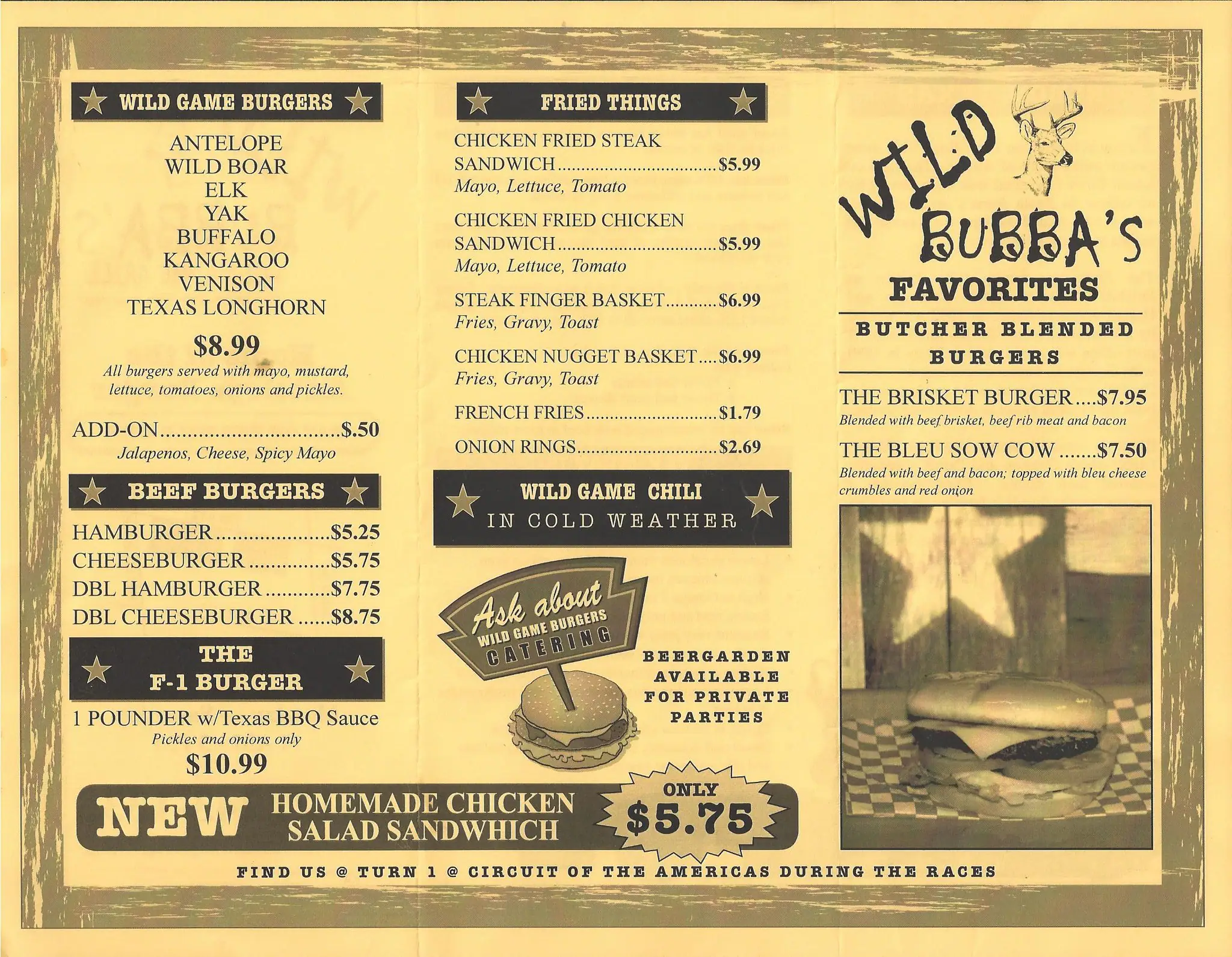 Menu of Wild Bubba's Wild Game Grill, Travis County, Austin  