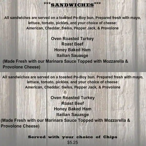 Menu of Whizzerville Hall, Dale, Caldwell County  
