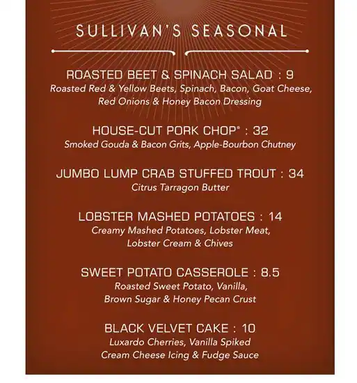 Menu of Sullivan's Steakhouse of Austin, Downtown, Austin  