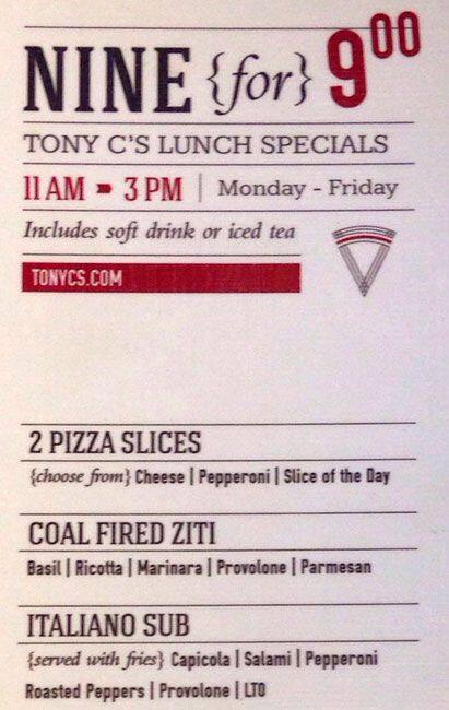 Menu of Tony C's Pizza, Brushy Creek, Austin  