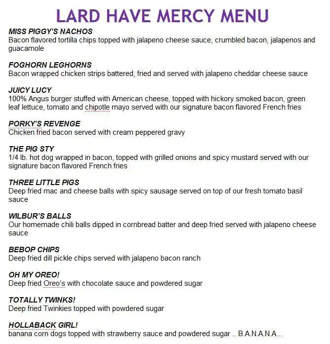 Menu of Lard Have Mercy, West Campus, Austin  
