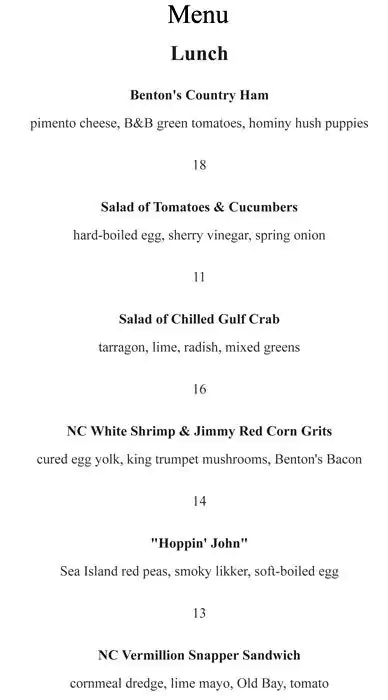 Menu of Olamaie, Downtown, Austin  