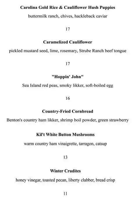 Menu of Olamaie, Downtown, Austin  