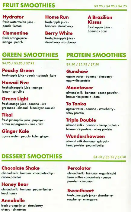 Menu of JuiceLand, West Oak Hill, Austin  