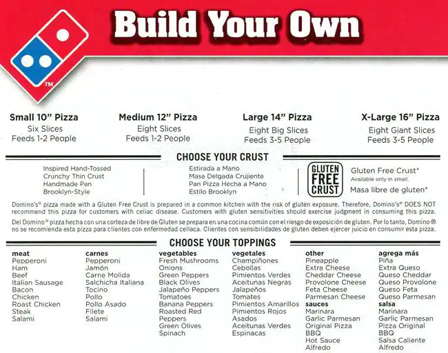 Menu of Domino's Pizza, Bouldin, Austin  