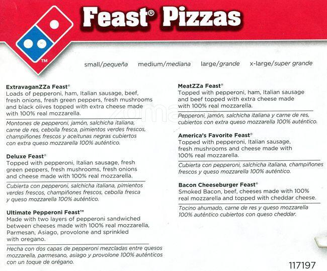 Menu of Domino's Pizza, Manchaca, Austin  