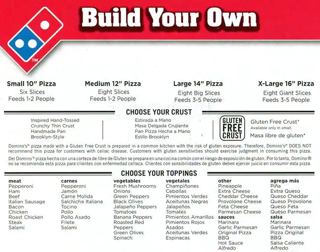 Menu of Domino's Pizza, Manchaca, Austin  