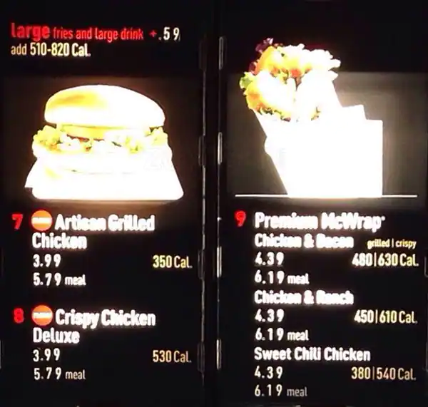 Menu of McDonald's, Sunset Valley, Austin  