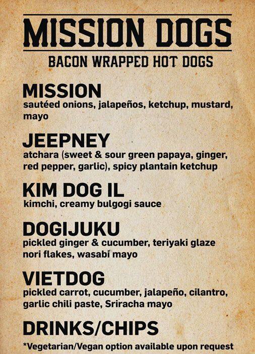 Menu of Mission Dogs, East Cesar Chavez, Austin  