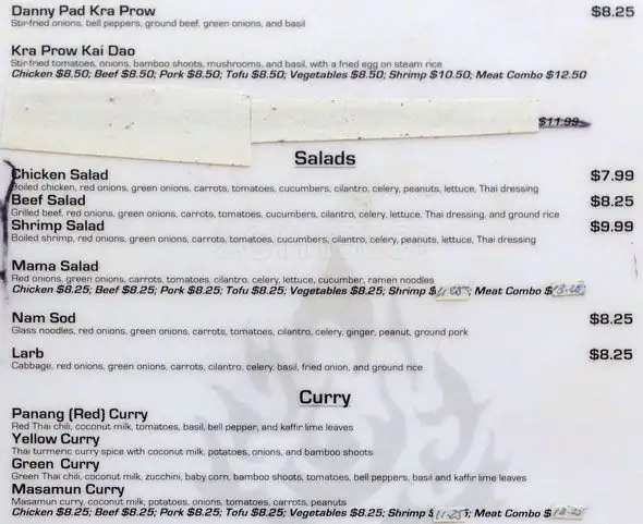 Menu of Prik Nam Pla Thai Cuisine, San Marcos, Austin  
