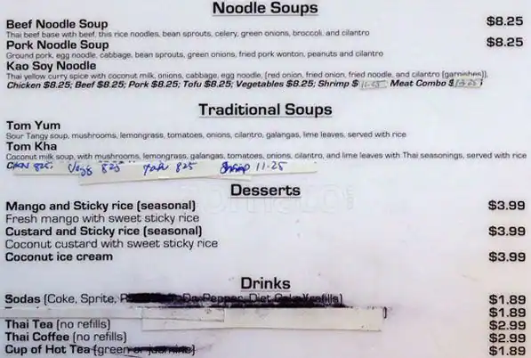 Menu of Prik Nam Pla Thai Cuisine, San Marcos, Austin  
